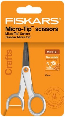 Olló, általános, tapadásmentes, 13 cm, FISKARS "MicroTip Titanium", fehér