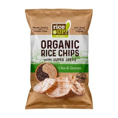 Barnarizs chips, 25 g, RICE UP "Bio", chia maggal és quinoával